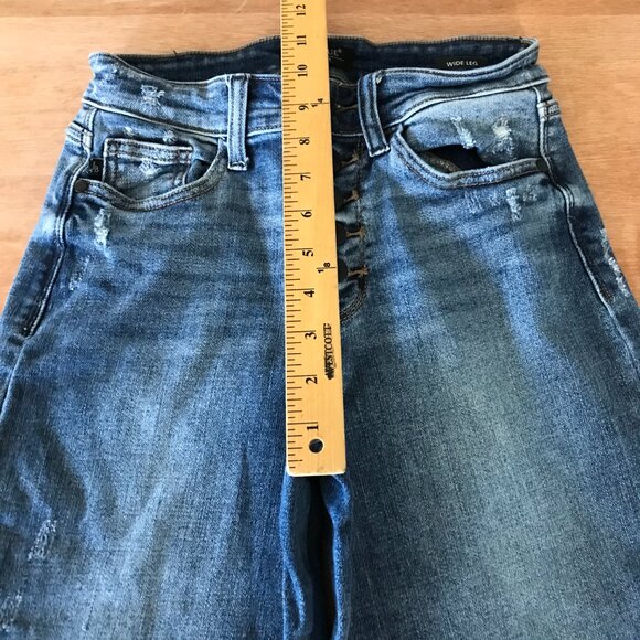 Judy Blue Wide Leg Jean Women 1/25 Blue Button Fly Distressed Mid Rise Stretch - Picture 8 of 14
